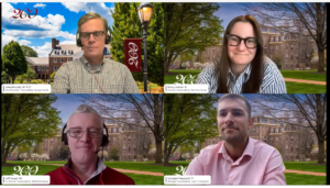 Screenshot of the four panelists and the host for the April Marquis Minds presentation.